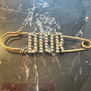 Dior Gold Safety Pin Brooch with Sparkling Crystals